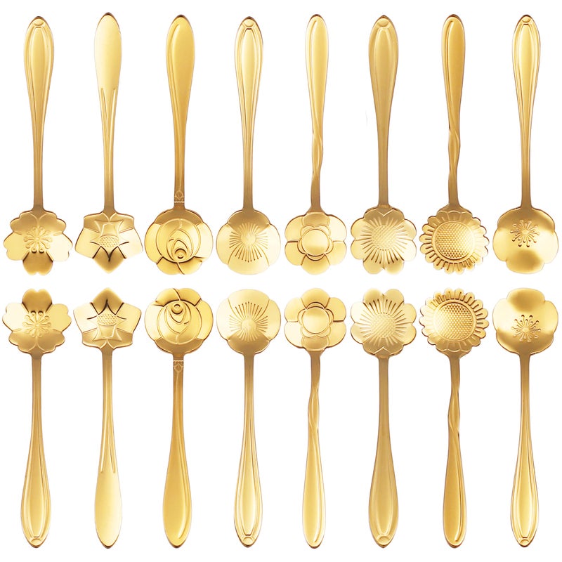 ESRISE 16 Pcs Teaspoon Tea Spoons, ESRISE Stainless Steel Cute Coffee Spoon for Tea Party Decorations (Gold) - Image 1